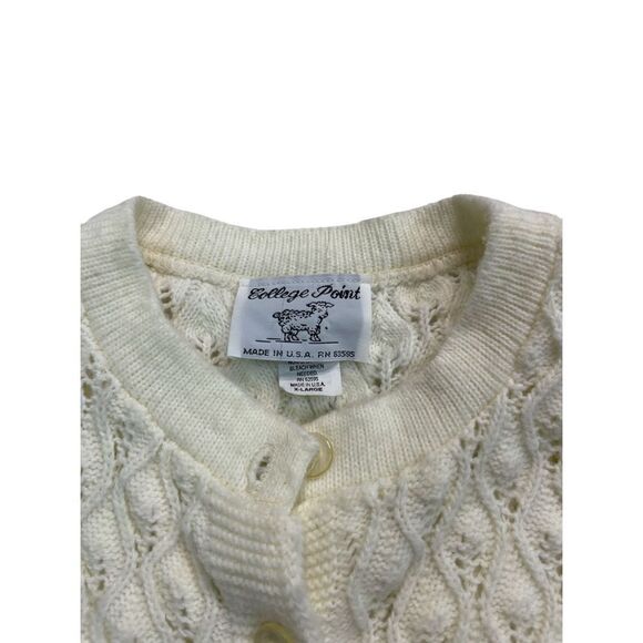 Vintage College Point Cream Open-Knit Button-Up Cardigan Sweater Women’s Size XL - Picture 3 of 5